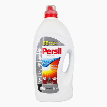 Weiße Flasche mit rotem Deckel, Aufdruck Persil Color Gel und Hinweis auf 85 Wäschen